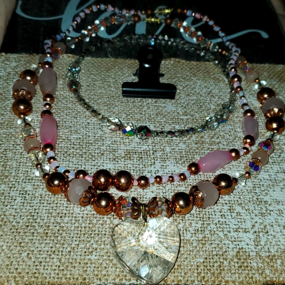Custom 1 Choker Necklace 2 pink and copper necklaces.